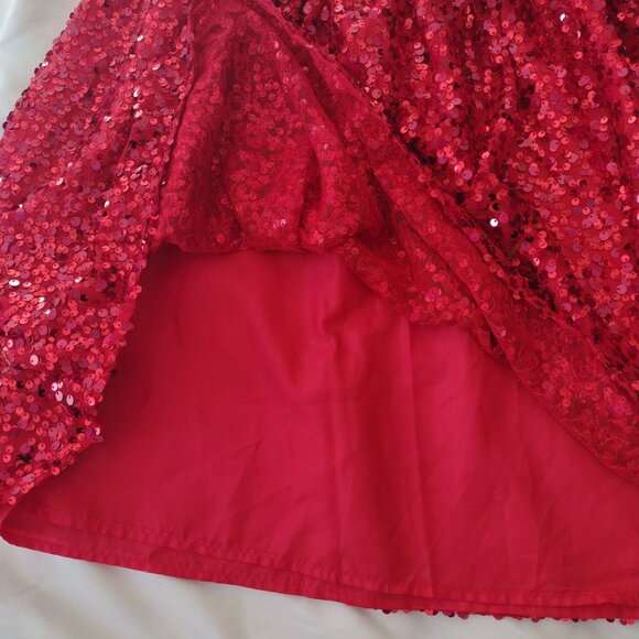 Cat & Jack Girls Red Sequin Dress XL 14 Puff Sleeve Fit n Flare - Picture 6 of 11